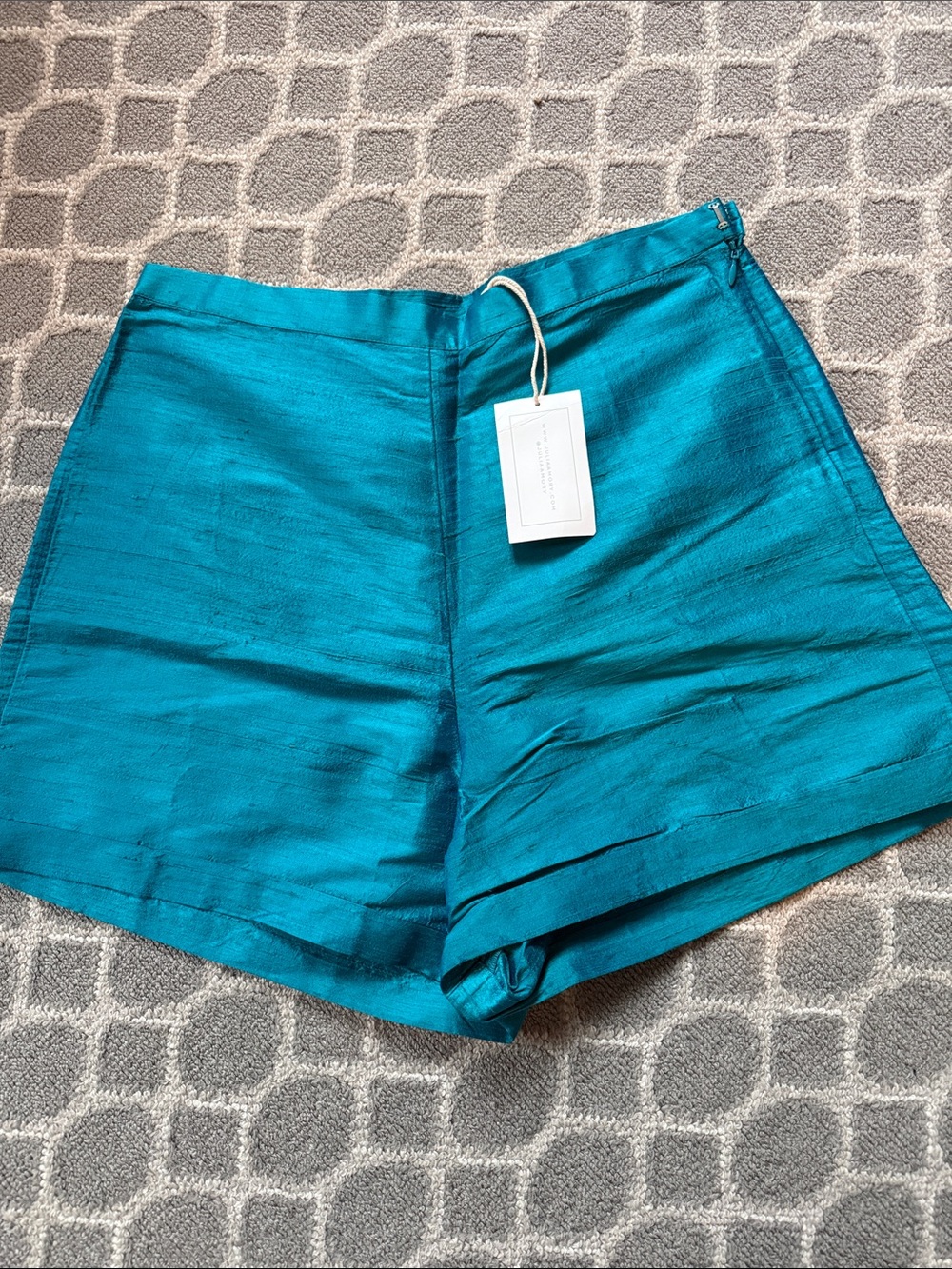Beautiful Julia Amory Teal Satin High-Waist Shorts